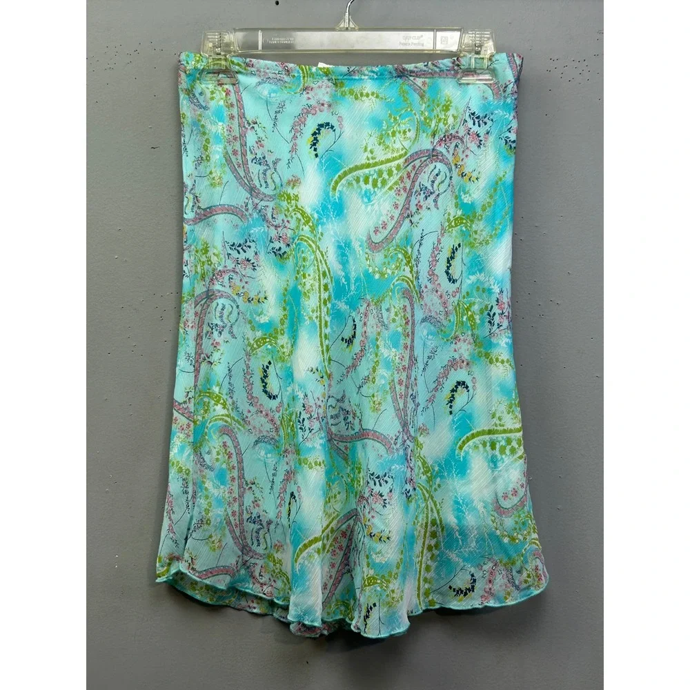 Khaki Krew‎ Mini Skirt Womens Small Turquoise Paisley Floral Cottage USA Garden